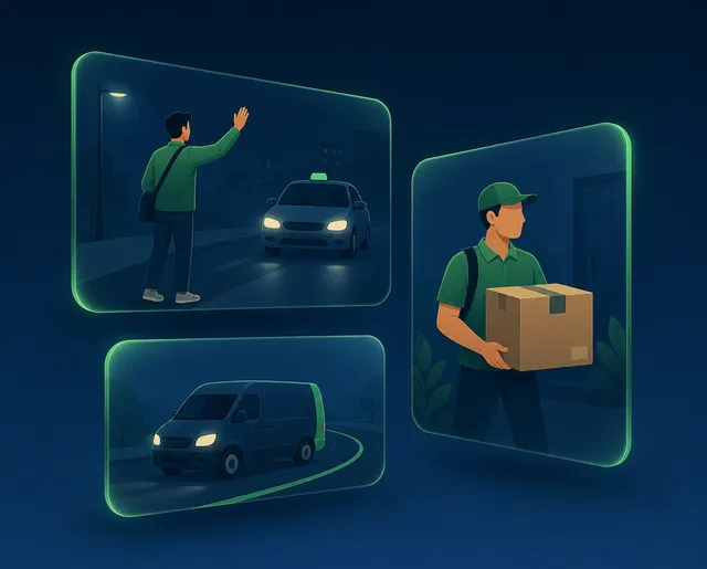 Application Qlyp montrant un trajet en cours