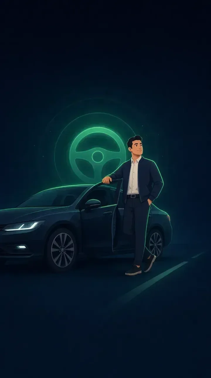 Chauffeur appuyé sur sa voiture