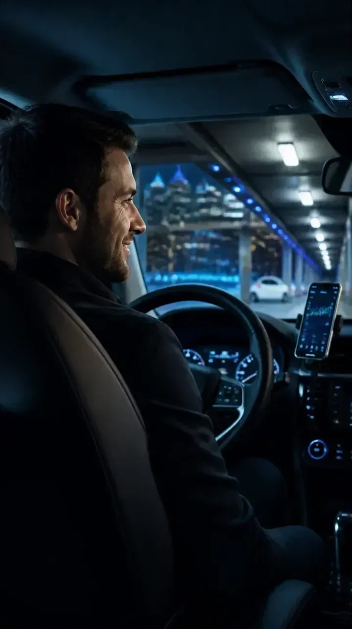 Chauffeur concentré au volant