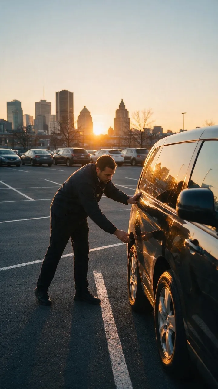 Chauffeur au coucher du soleil