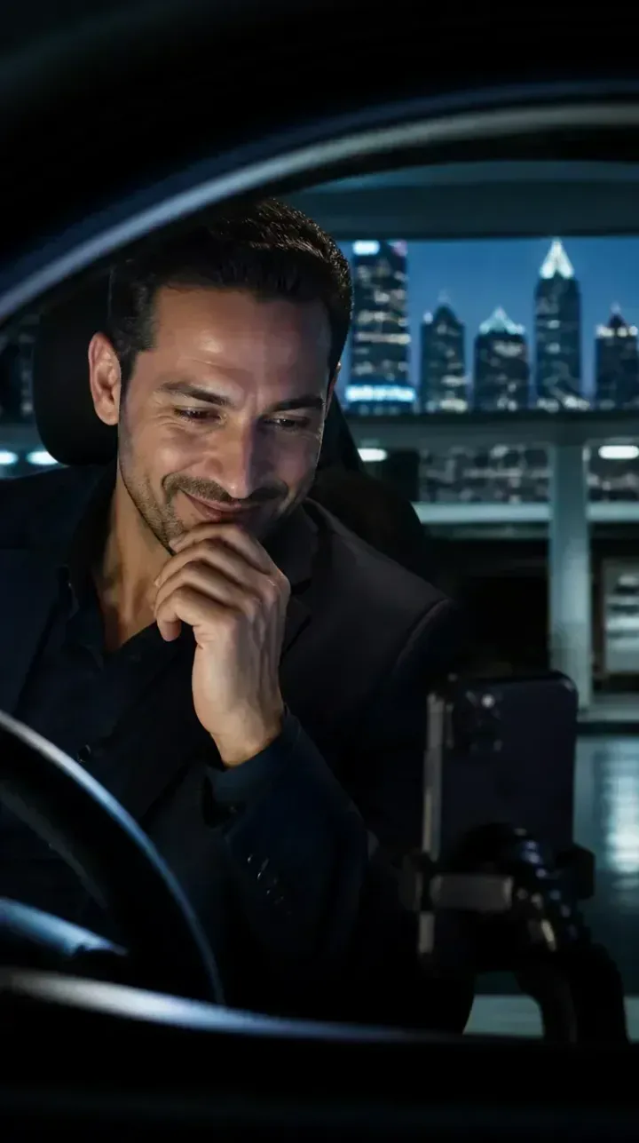 Chauffeur souriant de nuit