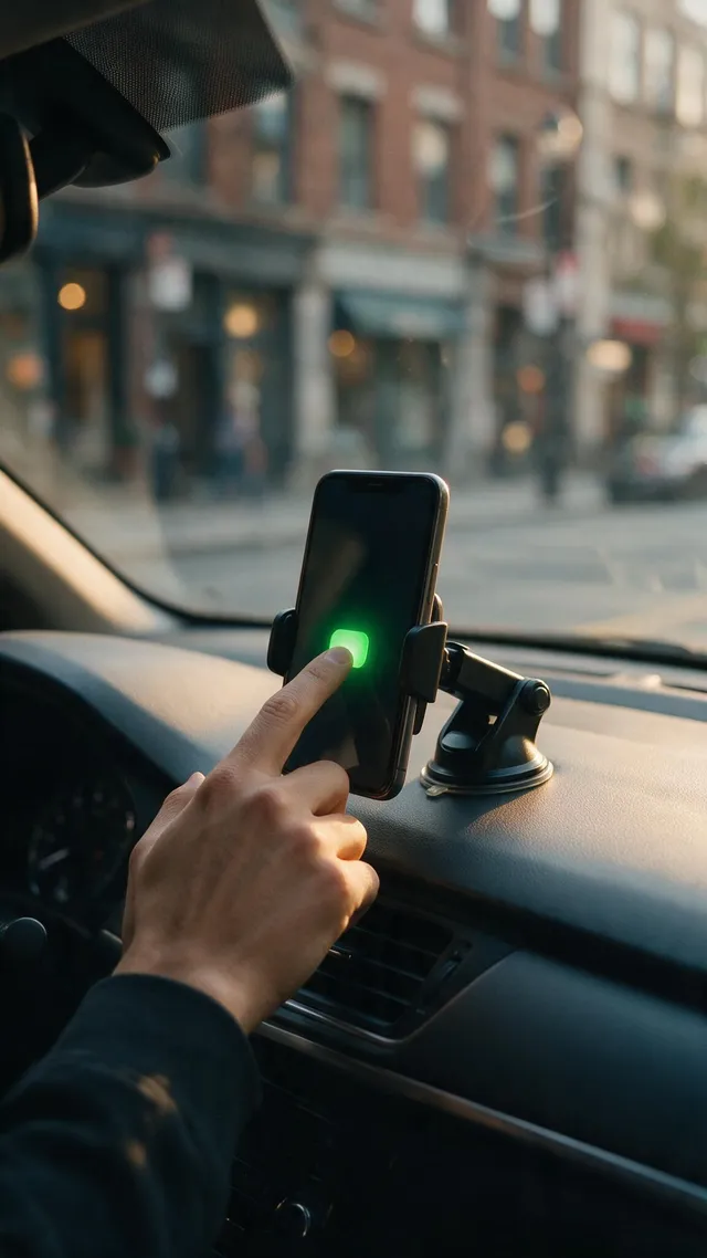 Doigt appuyant sur un bouton vert dans l’app Pilote