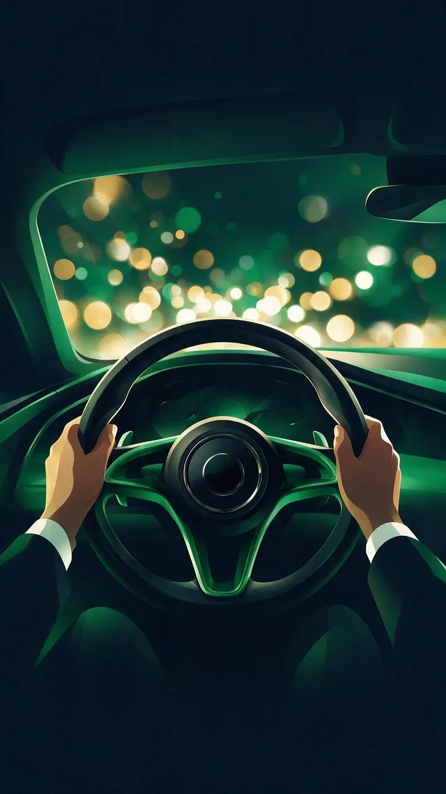Mains sur le volant, lumière verte Qlyp